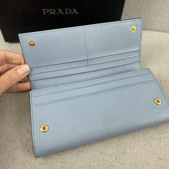 Prada Saffiano Greche Wallet Blue Geometric Zig Zag Print 1MH132 w/ Box Rare - Picture 10 of 16